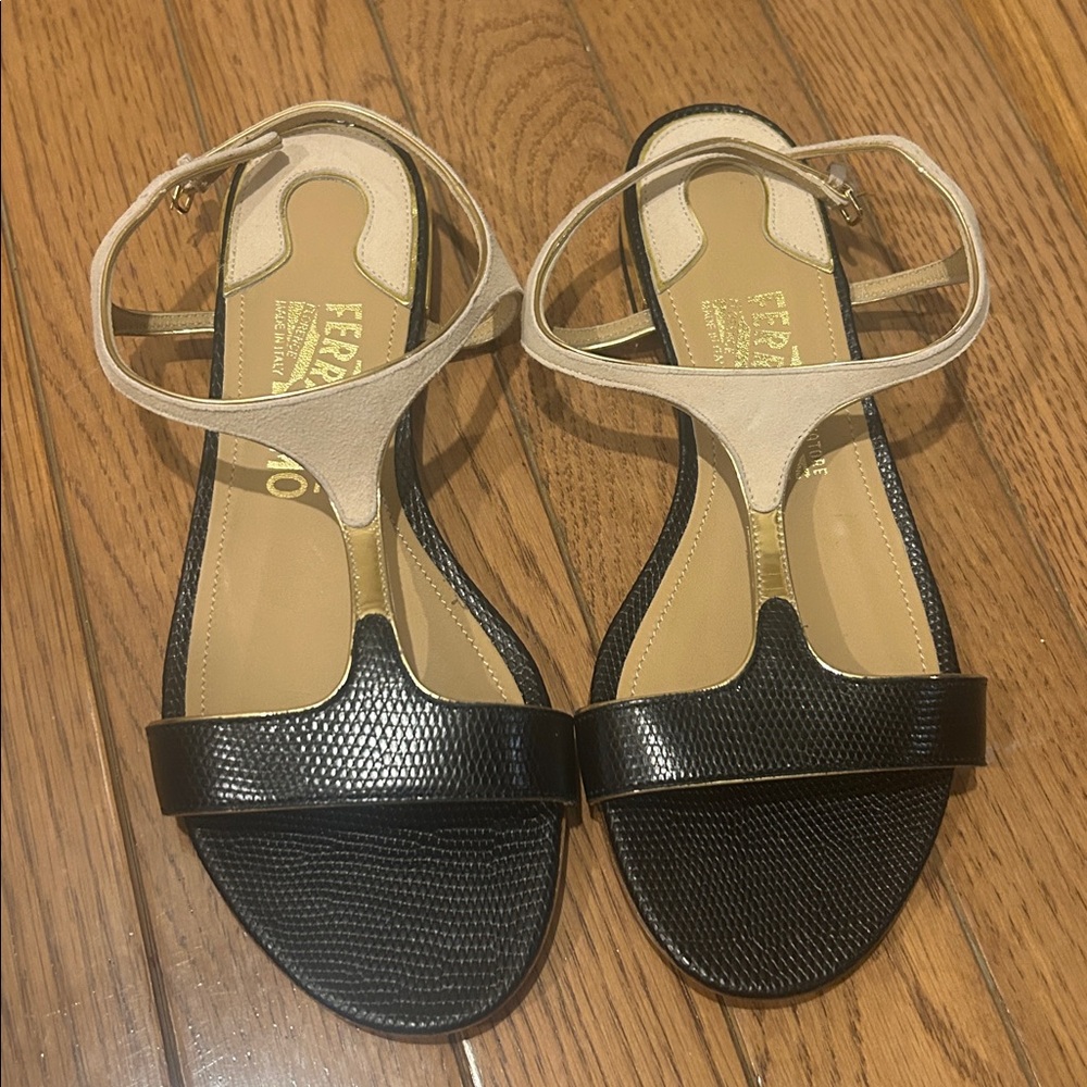 Salvatore Ferragamo Black and Tan Sandals